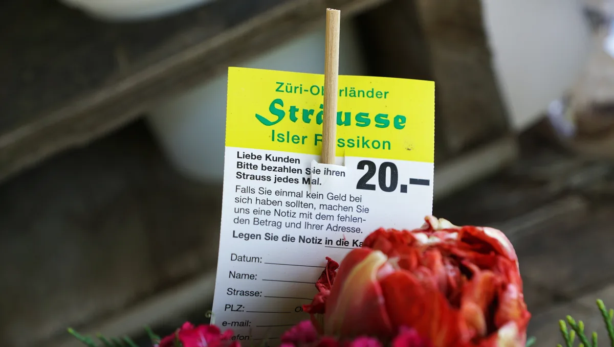Preisschild eines Blumenstrausses